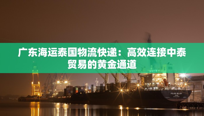 广东海运泰国物流快递：高效连接中泰贸易的黄金通道